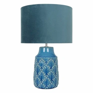 Modern Teal Ceramic 46cm Table Lamp Bedside Light with Teal Velour Shade - Picture 1 of 10