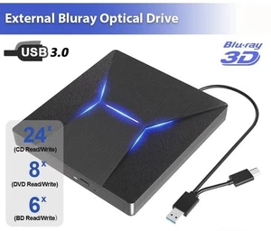 External Bluray Drive USB 3.0 Blu-ray Reader 3D DVD/CD Burner for PC Laptop - Picture 1 of 7