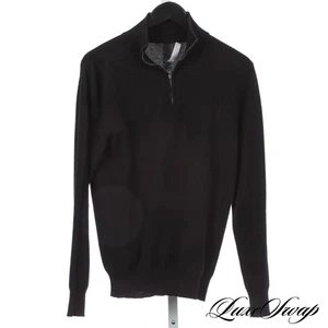 #1 MENSWEAR Falconi Made in Italy Black 100% Cashmere 1/2 Zip Roadster Sweater S - Picture 1 of 7