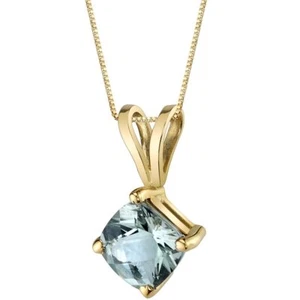 Peora 14K Yellow Gold Cushion Cut Green Amethyst Pendant - Picture 1 of 3