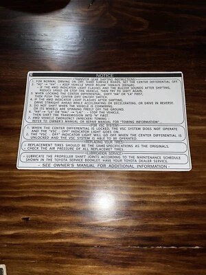 Toyota 4Runner 1996-2002 parasol tarjeta transferencia estuche instrucciones neumáticos VSC #43 Foto 1 de 3