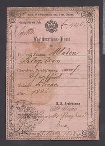 AUSTRIA HUNGARY 1858 Mladen Szlepcsev ID CARD issued in ALT BECSE STARI BECEJ - Picture 1 of 2