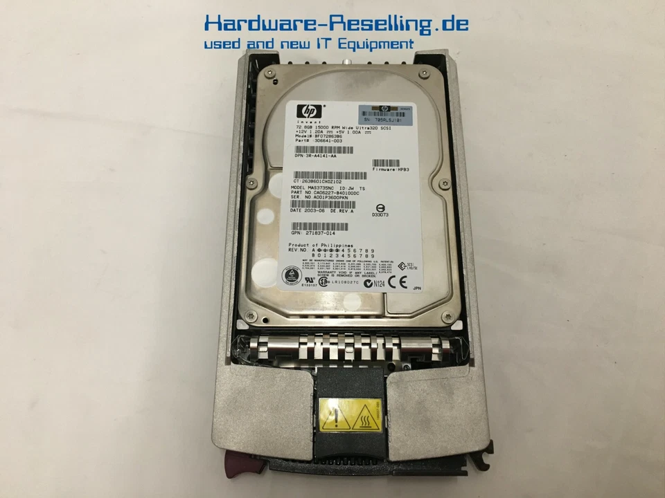 HP SCSI 3,5 " 72GB 15K RPM 320MB/S BF07283B6 306641-003 271837-014 U320 LFF - Photo 1/1