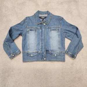Angfu Denim stonewashed Blue jean jacket Zip up zip pockets XLarge - Picture 1 of 11