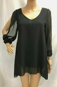Women's Vogue Fashion Black Hi-Lo Tunic w/ Open Sleeves, Size Small - Picture 1 of 8
