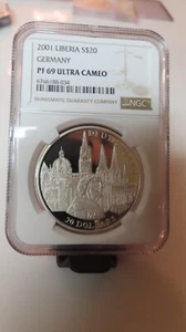 NGC PF69 Ultra Cameo-Liberia 2001 Germany Deutschland Silver $20 - Picture 1 of 5