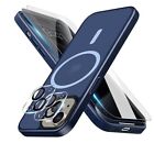 PTz Worlds 5-in-1 Blue Titanium for iPhone 15 Plus Case with Tempered Glass C...
