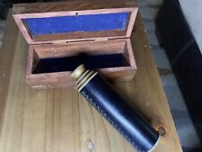 Nautical Vintage Brass & Leather Monocular Scope 6" Closed 17â€� Open w/Wooden Box