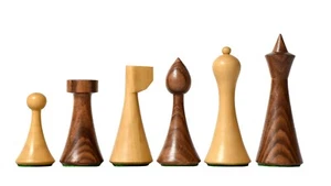 Minimalist Hermann Ohme Chess Pieces in Sheesham & Box Wood - 3.75" King - Picture 1 of 12