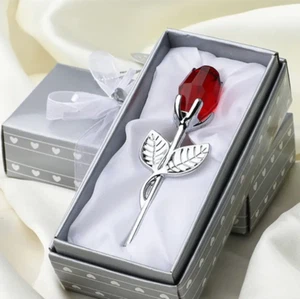 Eternal Red Rose Glass Flower, Silver Stem w/ Box -Anniversary, Valentine's Gift - Picture 1 of 6