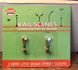 MIP Model Power N Scale 2 Sided Lited Brass Street Clocks USA - Picture 1 of 2