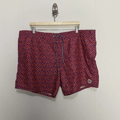 Ted Baker London Swim Trunks Men's Red Blue Geometric Print Mesh Lining Size 7 - Image 1 of 4
