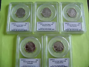 1999-S PCGS CLAD PR70DCAM STATEHOOD QUARTER 5-COIN PROOF SET W/FLAGS - Picture 1 of 12