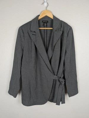 Blazer Lane Bryant Mujer 14 Gris Corbata Cintura Envolvente Chaqueta Forrada Carrera Oficina Foto 1 de 4
