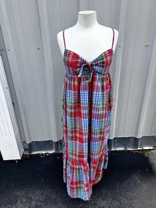 J. Crew Women’s Dress Size Medium Flowy Plaid Bow Cotton Adjustable Straps - Picture 1 of 10