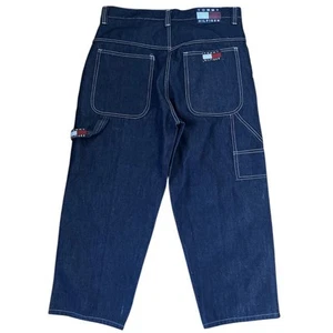 Vintage 90s Tommy Hilfiger Jeans Mens 38x27 Blue Denim Baggy Wide Leg Carpenter - Picture 1 of 11
