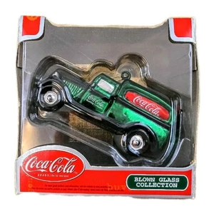 Coca Cola Blown Glass Collection Christmas Ornament Green Truck with Box - Picture 1 of 8