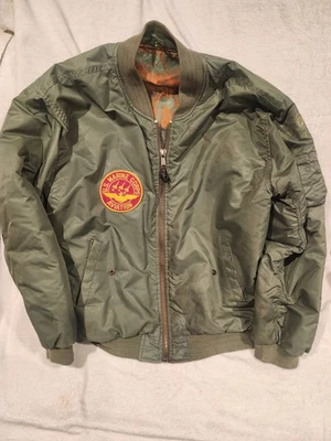 Chaqueta de bombardero de vuelo de aviación verde militar vintage Marina XL sin etiquetas  Foto 1 de 4