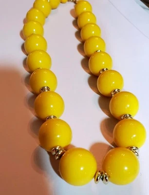 Collar Vintage Cuentas Amarillas Gruesas Cuentas Redondas Tono Dorado Espaciadores Estilo Retro Foto 1 de 4