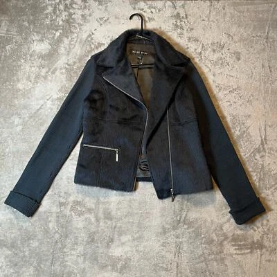 Chaqueta de moto para mujer Blanc Noir talla grande de piel sintética azul oscuro Foto 1 de 4