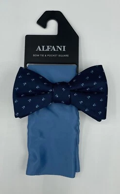Pajarita de poliéster y cuadrado de bolsillo ALFANI para hombre ~ azul ~ flecha ~ precio de venta sugerido por el fabricante: $55. Foto 1 de 2