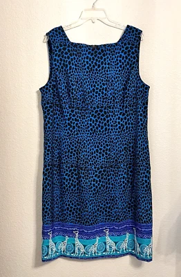 Vestido Sag Harbor Sin Mangas Mujer 16 Azul Estampado Animal Jirafa Espalda Cremallera Carrera Foto 1 de 4