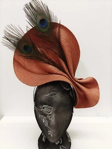 burnt orange large straw fascinator millinery burlesque headband wedding hat - Picture 1 of 3