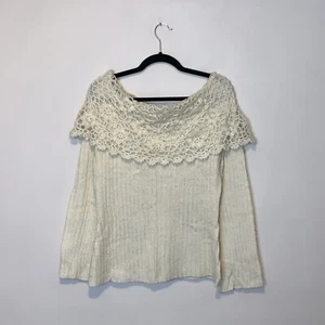 Anthropologie Moth Schulterfrei Elfenbein Häkel Blumen Pullover Größe L - Bild 1 von 4