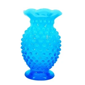 Fenton Opalescent Hobnail Mini Vase Blue Ruffled/Crimped Neck Footed MCM Vintage - Picture 1 of 4