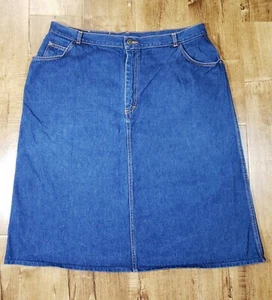 VTG PS GITANO Jeans Denim Skirt Women 38R Back Slit Pockets Midi Blue Logo - Picture 1 of 12