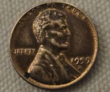 Rare 1959 D Coin Double die Obverse "Mint Mark" Excellent condition red.