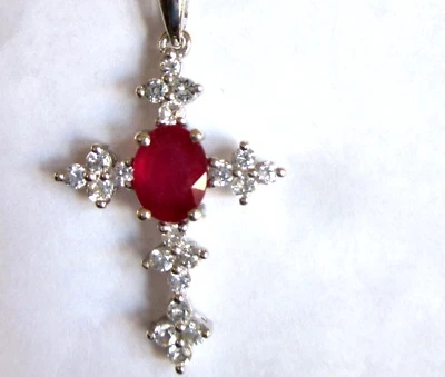 Colgante Cruz Topacio y Rubí Niassa Cadena 20 Pulgadas / Plata de Ley 925 / 2.55ct Foto 1 de 4