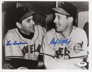 Lou Boudreau Bob Feller dual signed 8x10 photo MLB Cleveland Indians PSA COA - Picture 1 of 1