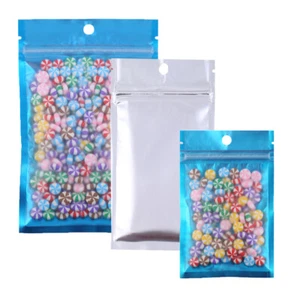 Flat Clear/Blue/Silver Mylar Zip Seal Bag Pouch with Hang Hole Variety QTY Sizes - Bild 1 von 8
