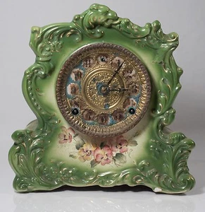 Antique Gilbert 438 Porcelain Case Clock, Beautiful Green w/ Original Movement! - Picture 1 of 11