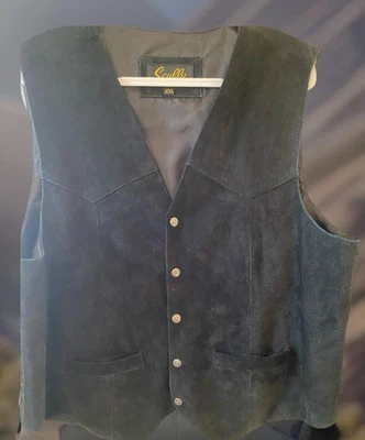 Chaleco Scully Hombres Talla XXL Negro Gamuza Cuero De Colección Bolsillos A Presión Vaquero Occidental Rodeo Foto 1 de 4
