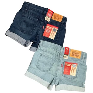 Levi's Jean Shorts Girls Stretched Cuff Blue & Light Blue 2 Pack Size 6 NEW - Picture 1 of 12