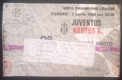 Juventus Nantes 1996 Ticket Biglietto Semifinale Vittoria Champions - Immagine 1 di 2