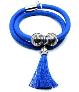 Brighton Roayl Blue Woodstock Double Leather Bracelet 16in NWT + Beads & Charm - Picture 1 of 5