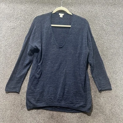 Suéter J Crew Airspun Boyfriend Mujer Medio Azul Cuello en V Mezcla de Lino Pullover Foto 1 de 4