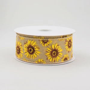 Natural Burlap-Style Sunflower Ribbon 1.5" W x 10 yards - Picture 1 of 1