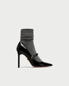 ZARA Riemchen Pumps Stiletto Leder High Heels Gr.40 Neu *Mary Jane Lack Socke* - Bild 1 von 5