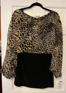 NWT Joseph Ribkoff Sheer Leopard Embellished Hi Lo Topper Black Tank Top Set 10 - Picture 1 of 23