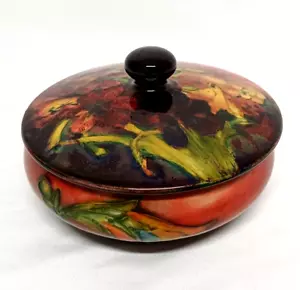 ANTIKE MOORCROFT FREESIA FLAMBE PULVER DECKELSCHALE SELTEN - Bild 1 von 9