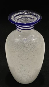 White Glass Vase w/ Blue Applied Spiral - Picture 1 of 6