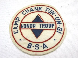 Toppa in feltro anni 40 HONOR TROOP Camp Chank-Tun-Un-Gi BSA Boy Scouts vintage - Foto 1 di 4