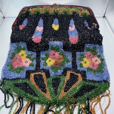 Antiguo Monedero Eduardiano Vintage Años 20 Micro Cuentas Art Nouveau Marco Baquelita Foto 1 de 4