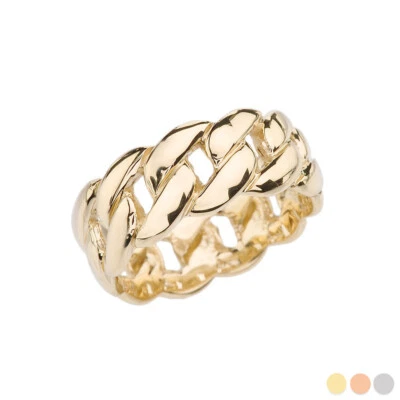 Gold Cuban Chain Link Band Ring 8 mm (Available in Yellow/Rose/White Gold) - Image 1 of 3