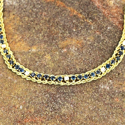 Bracelert de tenis de lujo de diamantes y zafiros de oro amarillo de 14 k de 7 1/2" de largo Foto 1 de 4