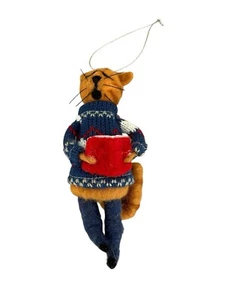 Cat Caroler In Argyle Sweater Ornament - Picture 1 of 2